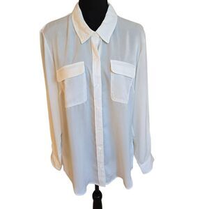 NWT Liverpool Womens Flap Pocket Button Front Long Sleeve Blouse Cream Large